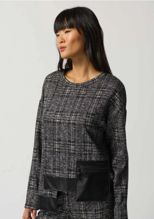 Joseph Ribkoff 233252 Black/Multi Plaid Long Sleeve Top