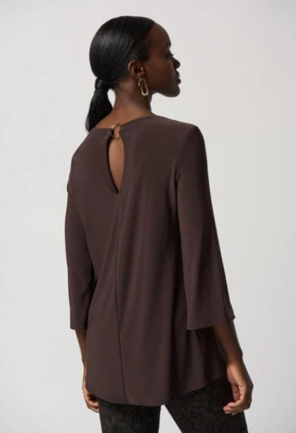 Joseph Ribkoff 233253 Mocha Keyhole Neck 3/4 Sleeve Tunic Top