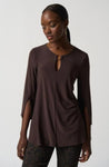 Joseph Ribkoff 233253 Mocha Keyhole Neck 3/4 Sleeve Tunic Top