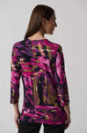 Joseph Ribkoff 233268 Black/Multi Brushstroke Print Criss Cross V-Neck Top