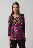 Joseph Ribkoff 233268 Black/Multi Brushstroke Print Criss Cross V-Neck Top