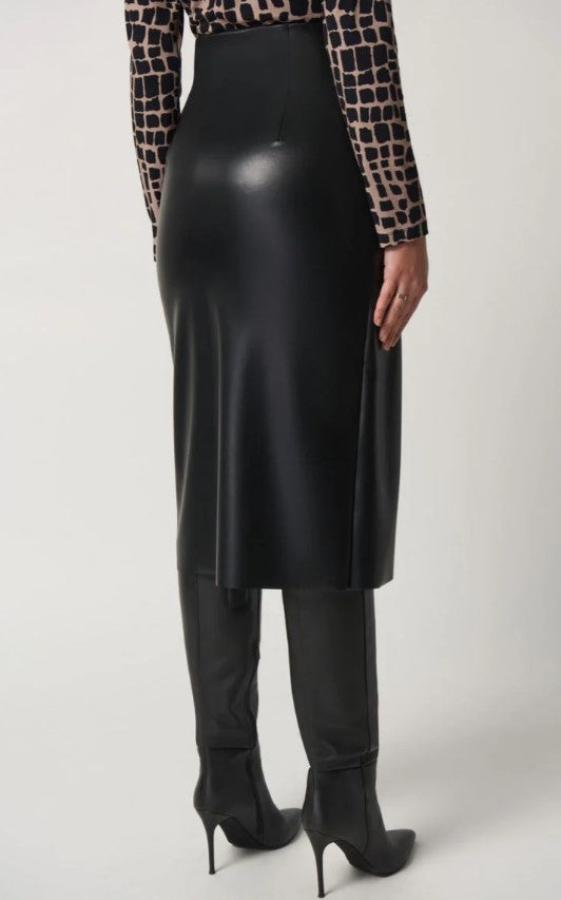 Joseph Ribkoff 233297 Black Faux Leather Mock Wrap Pull On Skirt