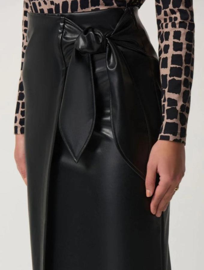 Joseph Ribkoff 233297 Black Faux Leather Mock Wrap Pull On Skirt