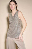 Joseph Ribkoff 233790 Sequined Draped Cowl Neck Sleeveless Top