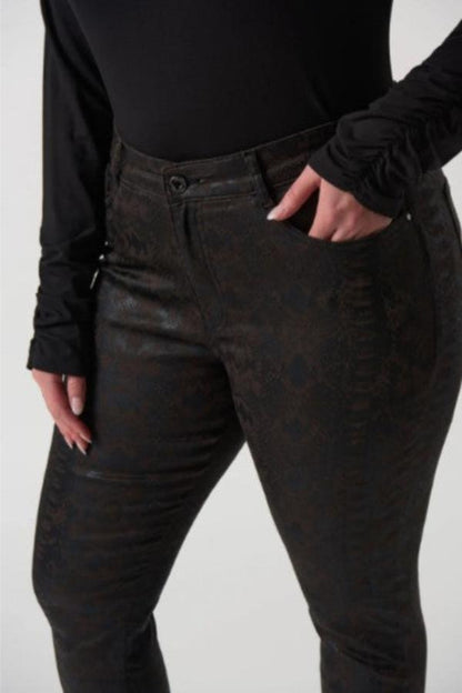 Joseph Ribkoff 233916 Mocha/Black Snakeskin Print Stretch Ankle Pants