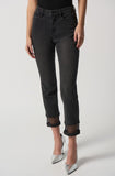 Joseph Ribkoff 233933 Charcoal Grey Denim Embellished Fishnet Cuff Jeans