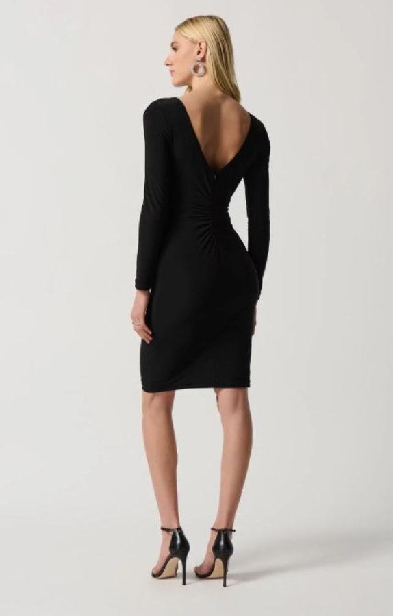 Joseph Ribkoff 234013 Black Embellished Mesh Detail Ruched Sheath Dress
