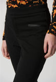 Joseph Ribkoff 234036 Black Knit Faux Leather Pull On Slim Ankle Pants