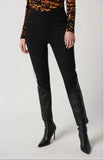 Joseph Ribkoff 234036 Black Knit Faux Leather Pull On Slim Ankle Pants