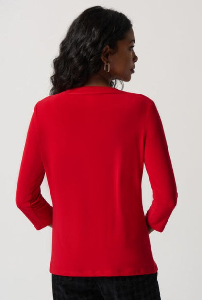 Joseph Ribkoff 234044 Lipstick Red Twist Silky Knit Fitted Top
