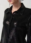 Joseph Ribkoff 234091 Black/Black Sequined Front Button Top