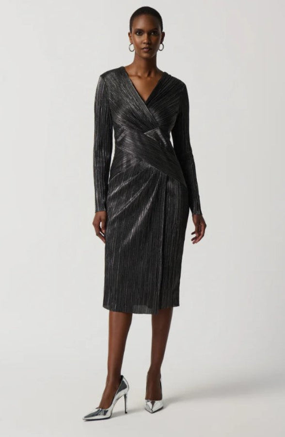 Joseph Ribkoff 234110 Dark Grey Metallic Wrap Front Dress