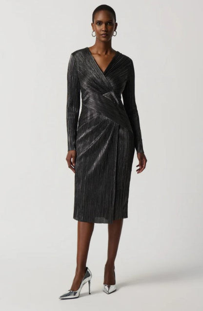 Joseph Ribkoff 234110 Dark Grey Metallic Wrap Front Dress