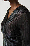 Joseph Ribkoff 234110 Dark Grey Metallic Wrap Front Dress