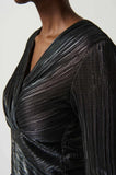 Joseph Ribkoff 234110 Dark Grey Metallic Wrap Front Dress