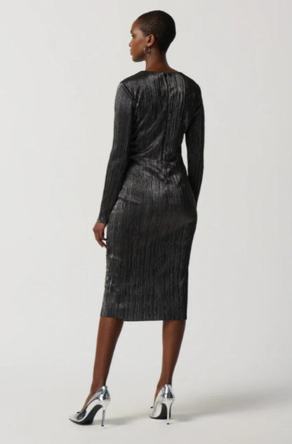 Joseph Ribkoff 234110 Dark Grey Metallic Wrap Front Dress