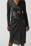 Joseph Ribkoff 234110 Dark Grey Metallic Wrap Front Dress
