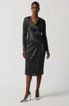 Joseph Ribkoff 234110 Dark Grey Metallic Wrap Front Dress