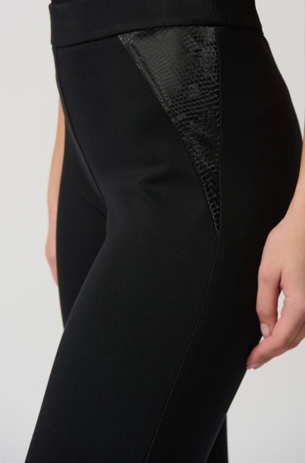 Joseph Ribkoff 234113 Black Snakeskin Faux Leather Split Front Pants