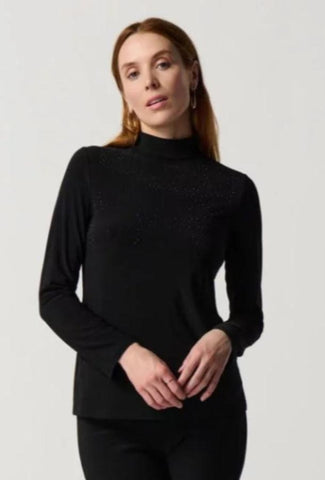 Joseph Ribkoff 234129 Black Crystal Embellished Turtleneck Long Sleeve Top