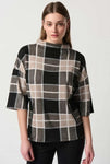 Joseph Ribkoff 234133 Black/Multi Plaid Mock Neck Boxy Sweater Top