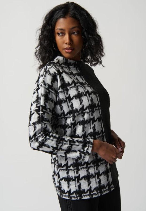 Joseph Ribkoff 234137 Off-White/Black Houndstooth Print Sweater Top