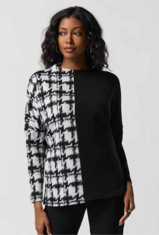 Joseph Ribkoff 234137 Off-White/Black Houndstooth Print Sweater Top