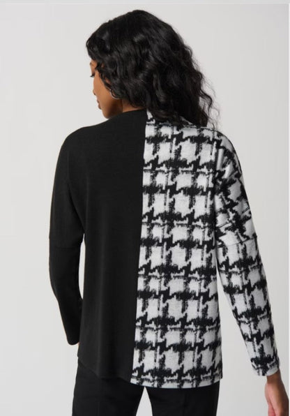 Joseph Ribkoff 234137 Off-White/Black Houndstooth Print Sweater Top