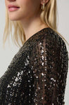 Joseph Ribkoff 234176 Black/Gold Sequined Mesh 3/4 Sleeve Top