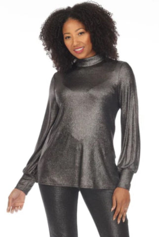 Joseph Ribkoff 234220 Pewter Mock Neck Puff Sleeve Top