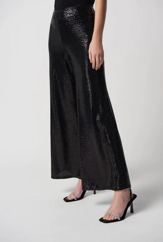 Joseph Ribkoff 234239 Black Sequined High Rise Pull On Flared Pants