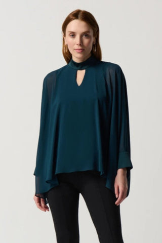 Joseph Ribkoff 234245 Alpine Green Chiffon Keyhole Neck Top