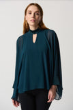 Joseph Ribkoff 234245 Alpine Green Chiffon Keyhole Neck Top