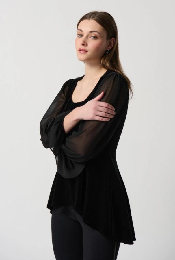 Joseph Ribkoff 234277 Black Puff Sleeve High-Low Top