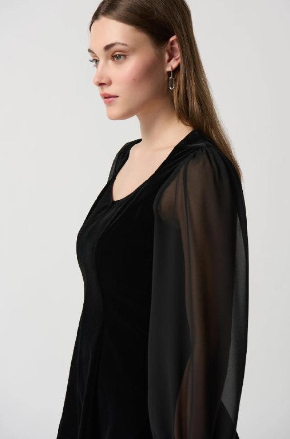 Joseph Ribkoff 234277 Black Puff Sleeve High-Low Top