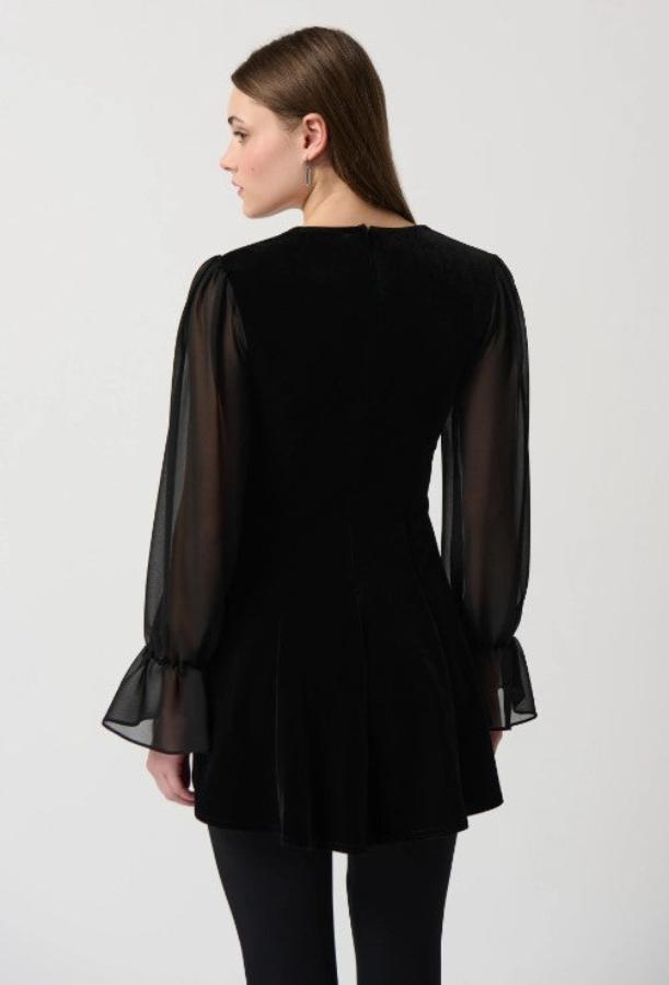 Joseph Ribkoff 234277 Black Puff Sleeve High-Low Top