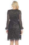 Joseph Ribkoff 234709  Black/Silver Metallic Faux Wrap A-Line Dress