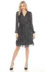 Joseph Ribkoff 234709  Black/Silver Metallic Faux Wrap A-Line Dress