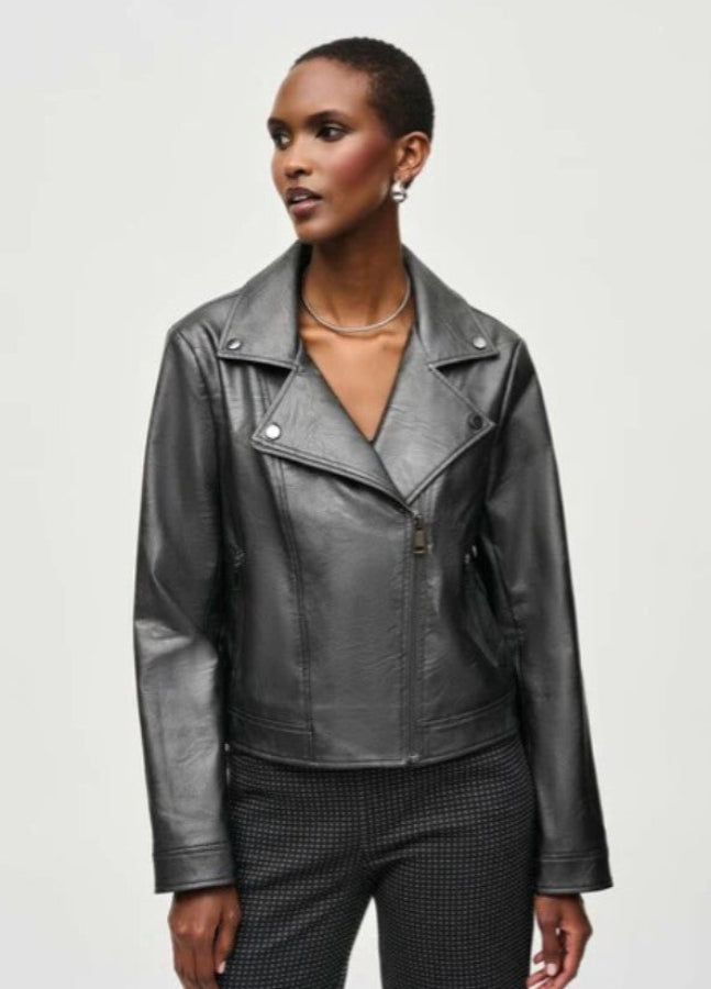 Joseph Ribkoff 234902 Asymmetric Zip Faux Leather Moto Jacket