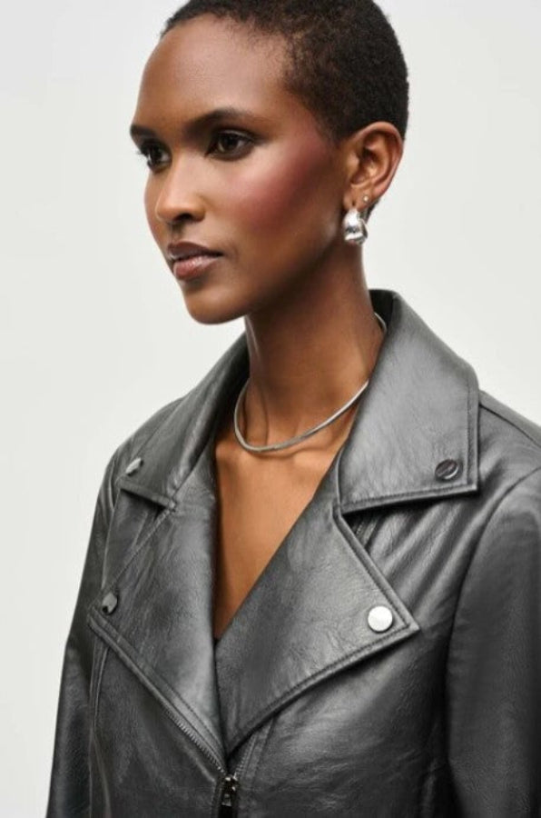 Joseph Ribkoff 234902 Asymmetric Zip Faux Leather Moto Jacket