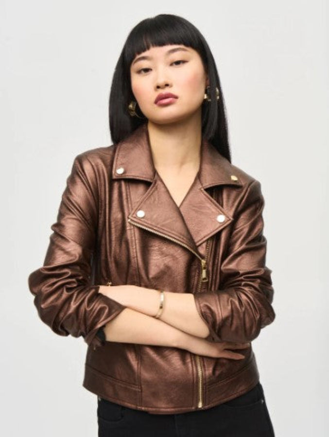 Joseph Ribkoff 234902 Asymmetric Zip Faux Leather Moto Jacket