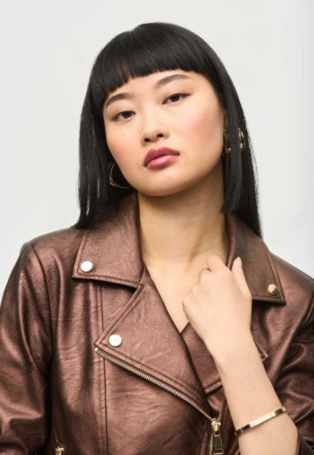 Joseph Ribkoff 234902 Asymmetric Zip Faux Leather Moto Jacket