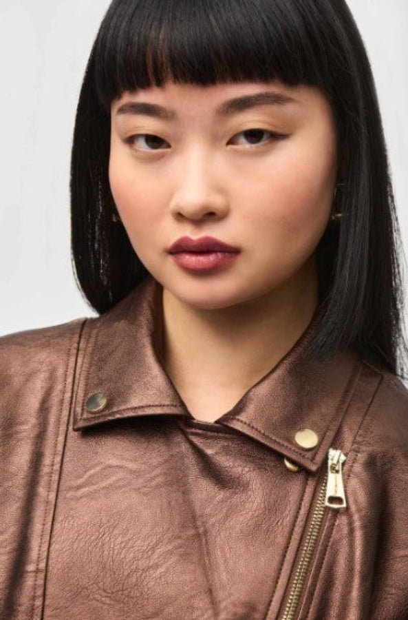 Joseph Ribkoff 234902 Asymmetric Zip Faux Leather Moto Jacket