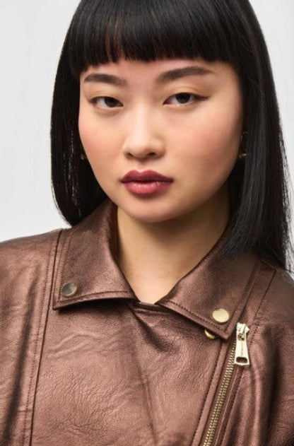 Joseph Ribkoff 234902 Asymmetric Zip Faux Leather Moto Jacket