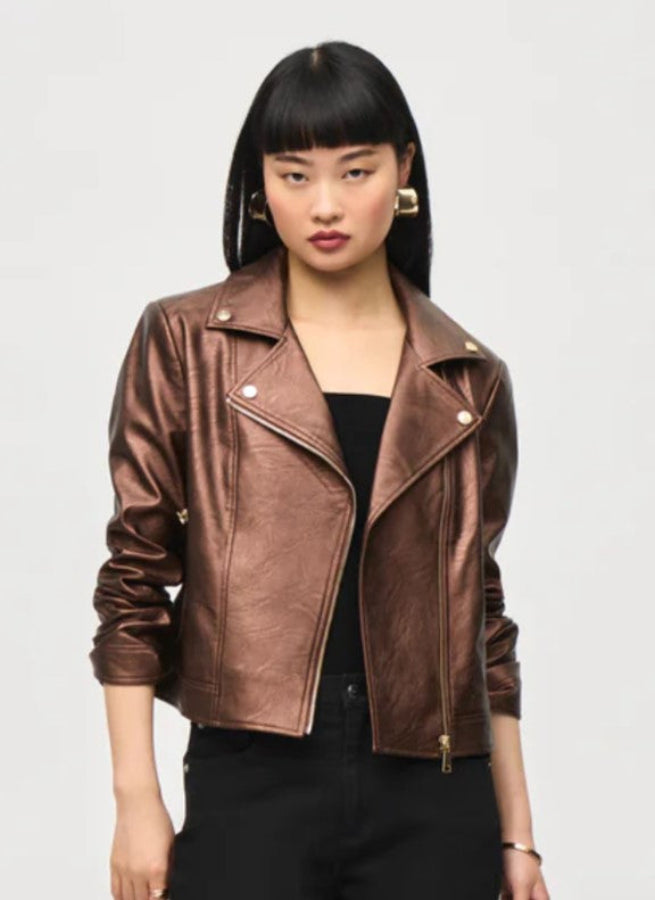 Joseph Ribkoff 234902 Asymmetric Zip Faux Leather Moto Jacket