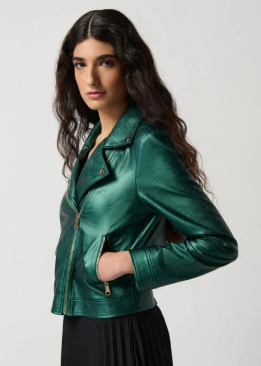 Joseph Ribkoff 234902 Asymmetric Zip Faux Leather Moto Jacket