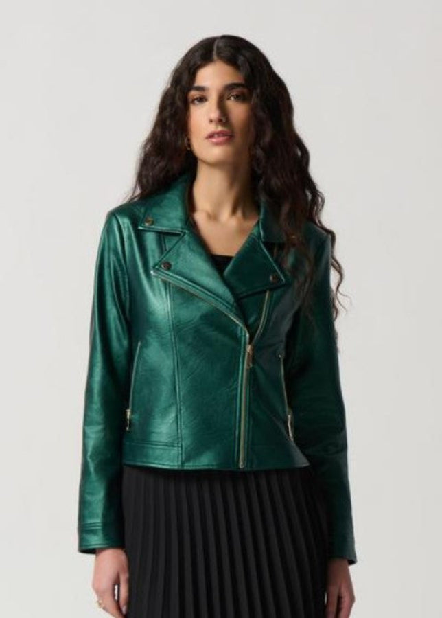 Joseph Ribkoff 234902 Asymmetric Zip Faux Leather Moto Jacket