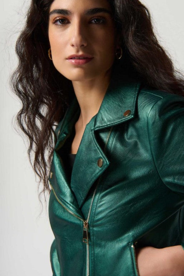 Joseph Ribkoff 234902 Asymmetric Zip Faux Leather Moto Jacket