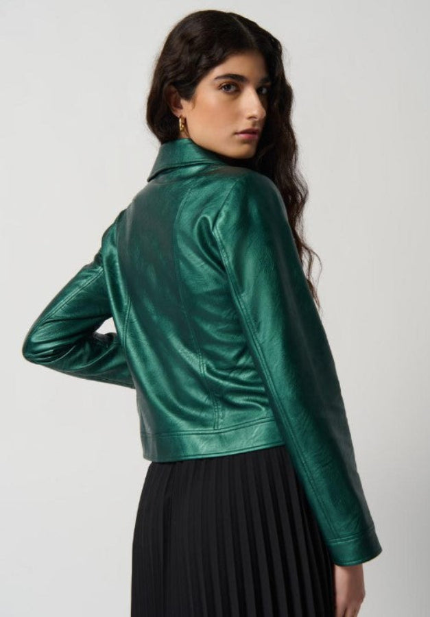Joseph Ribkoff 234902 Asymmetric Zip Faux Leather Moto Jacket
