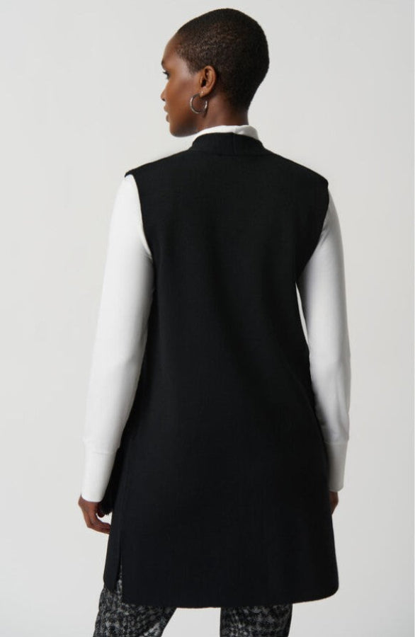 Joseph Ribkoff 234912 Black Faux Fur Sweater Knit Longline Vest